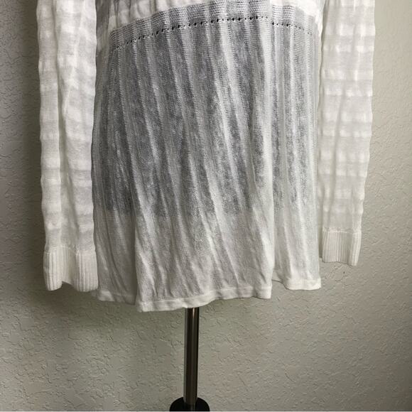 White + Warren white striped open front linen blend cardigan size Medium - Picture 11 of 16